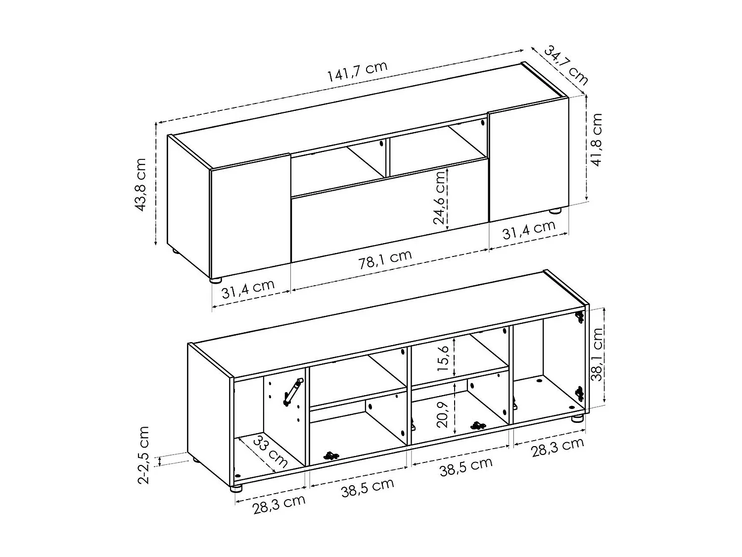 Mueble bajo TV Isola 3 puertas blanco/nordic 44x142x35 cm