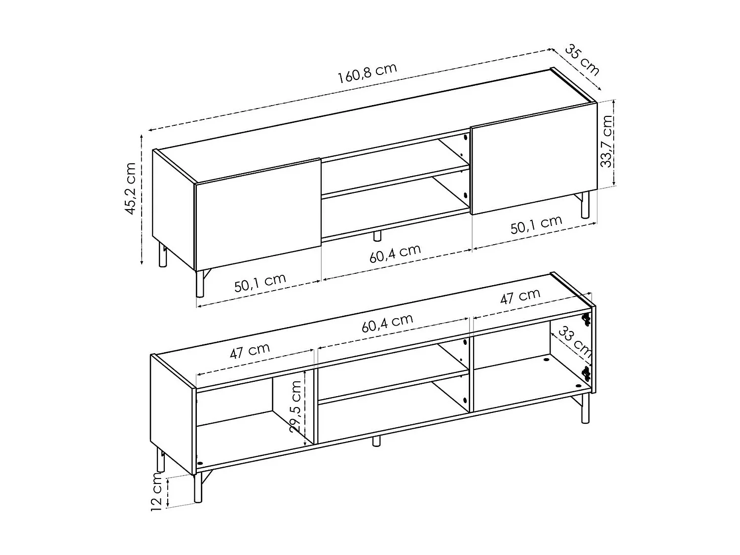 Mueble bajo de TV Astral grafito/Nordic 45,2x160,8x35 cm