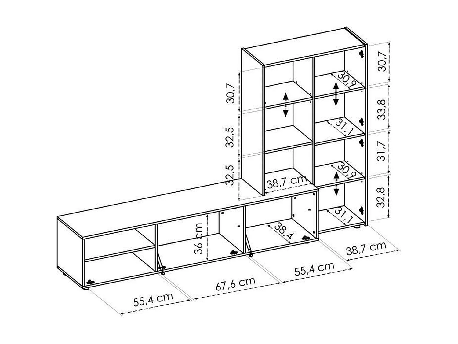 Meuble TV paroi murale - Mélaminé chêne artisan et blanc mat - 3 portes - 227 x 42 x 141 cm