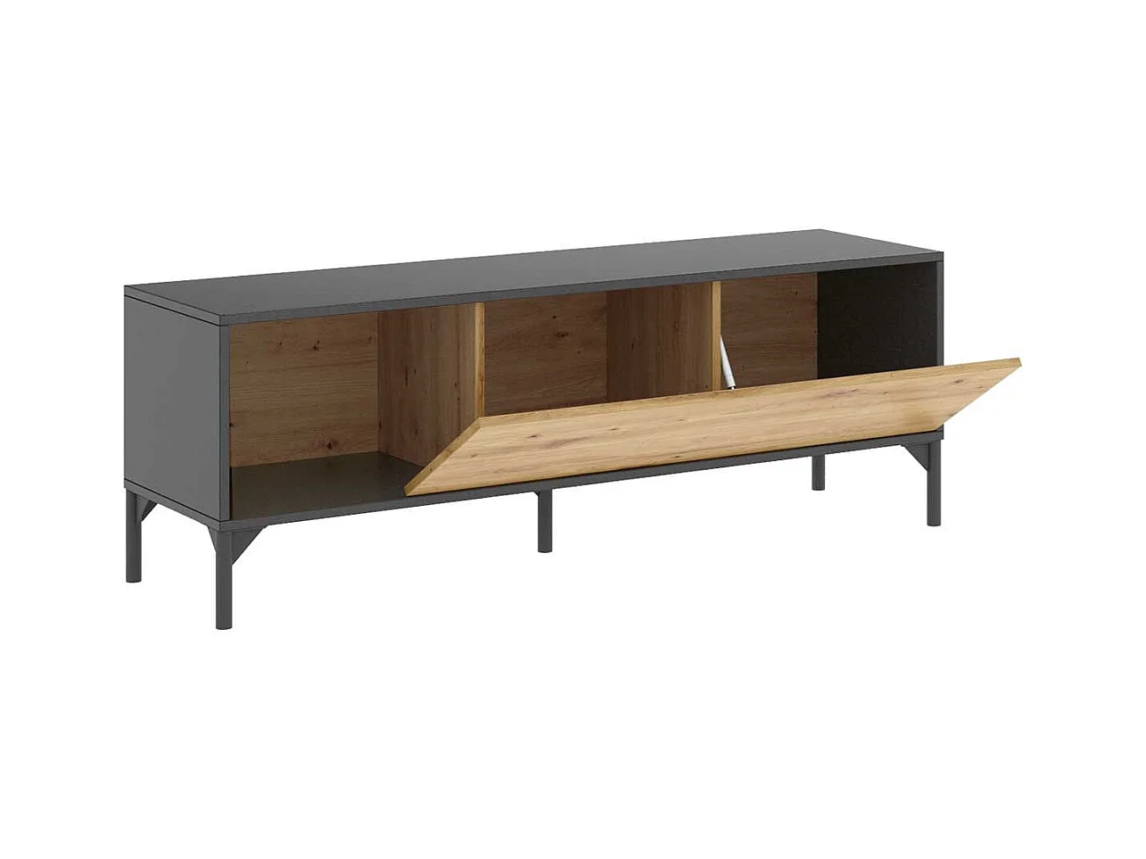 LAK TVSchrank – CraftsmanEiche und anthrazitfarbenes Melamin – 1 Tür – 133 x 39 x 45 cm