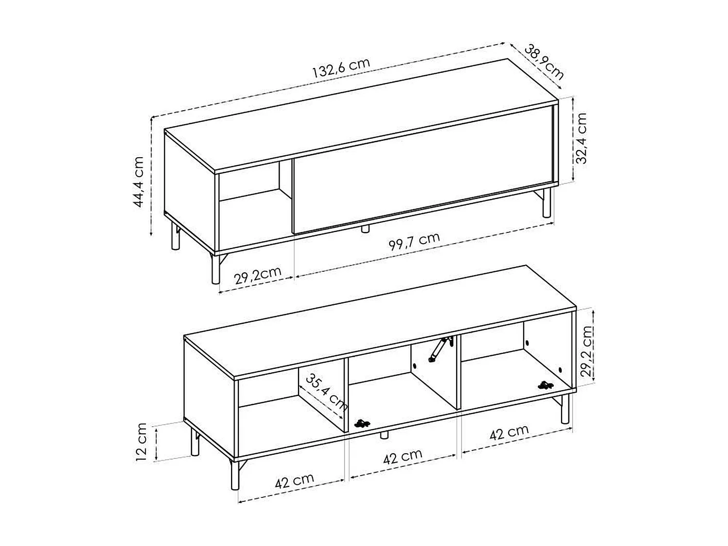 LAK TVSchrank – CraftsmanEiche und anthrazitfarbenes Melamin – 1 Tür – 133 x 39 x 45 cm