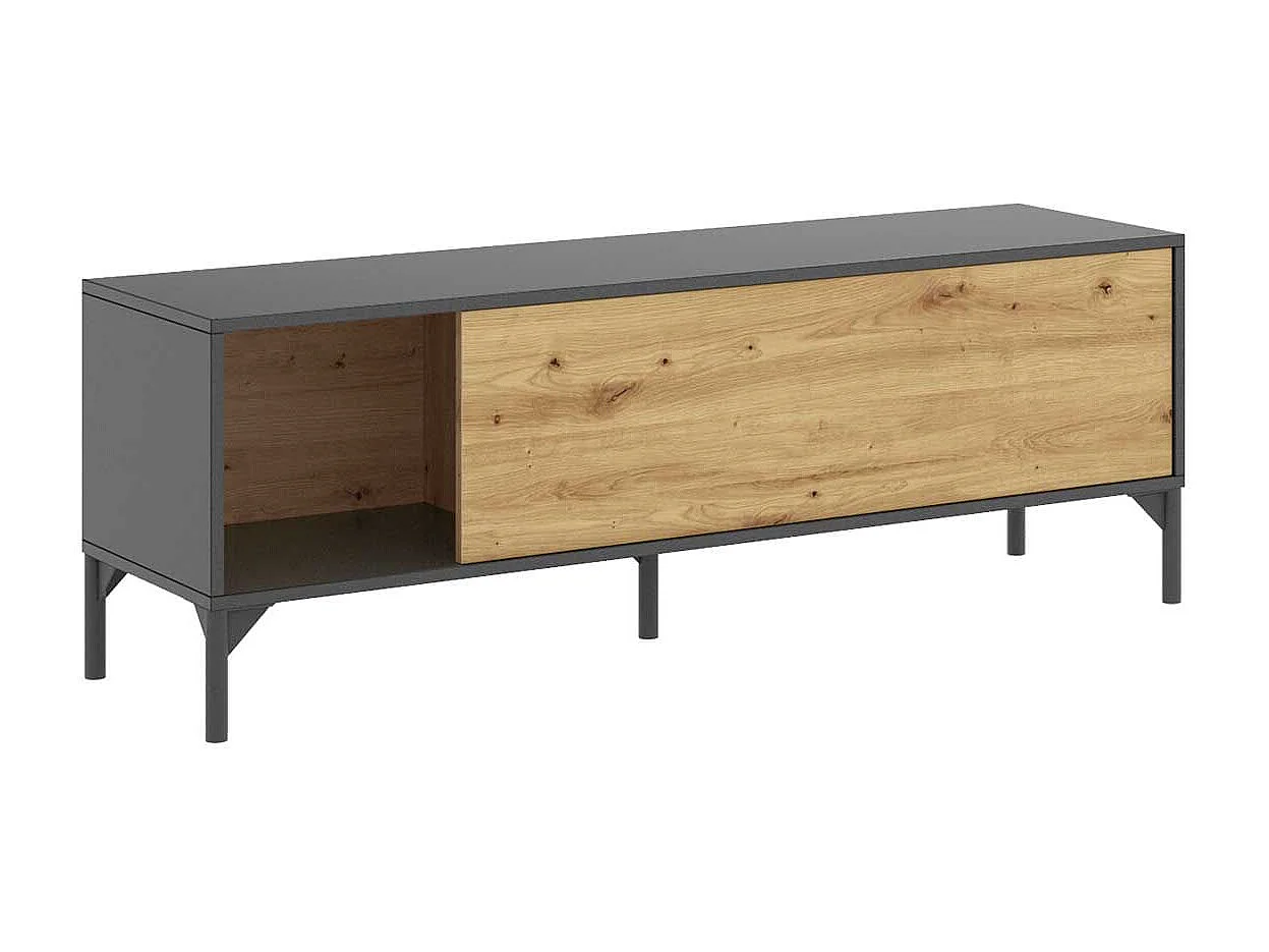 LAK TVSchrank – CraftsmanEiche und anthrazitfarbenes Melamin – 1 Tür – 133 x 39 x 45 cm