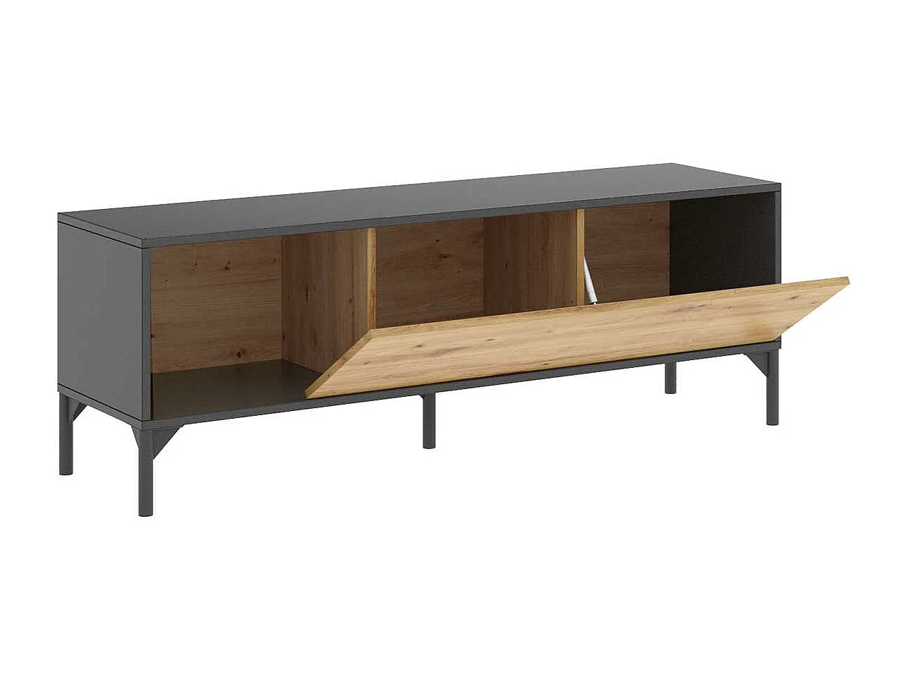 LAK TVSchrank – CraftsmanEiche und anthrazitfarbenes Melamin – 1 Tür – 133 x 39 x 45 cm