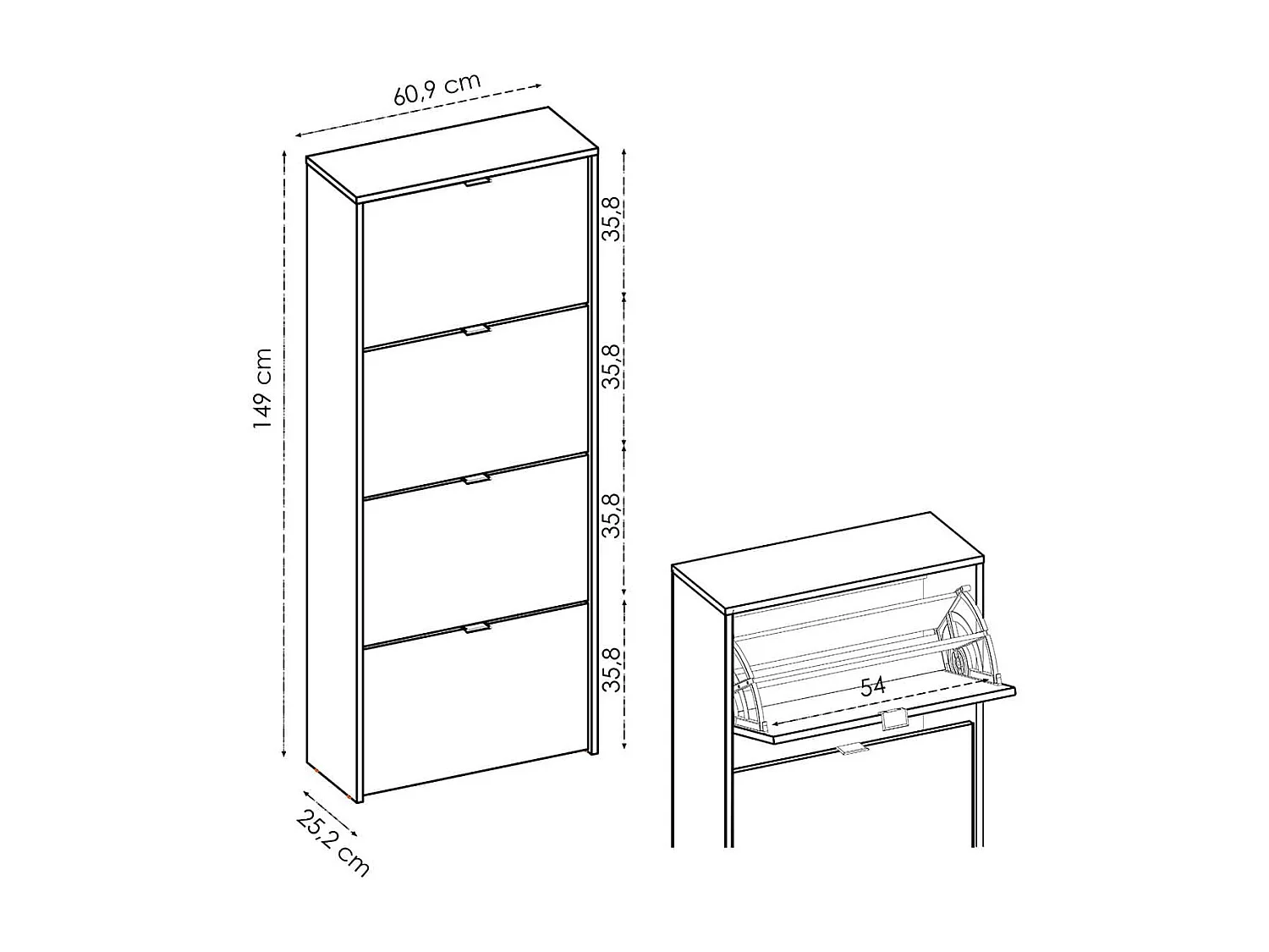 Zapatero Jazz 4 baldas natural 149x60,9x25,2 cm