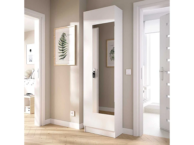 Zapatero Jazz 1 puerta + 6 baldas + espejo blanco 185,5x50,2x26,6 cm