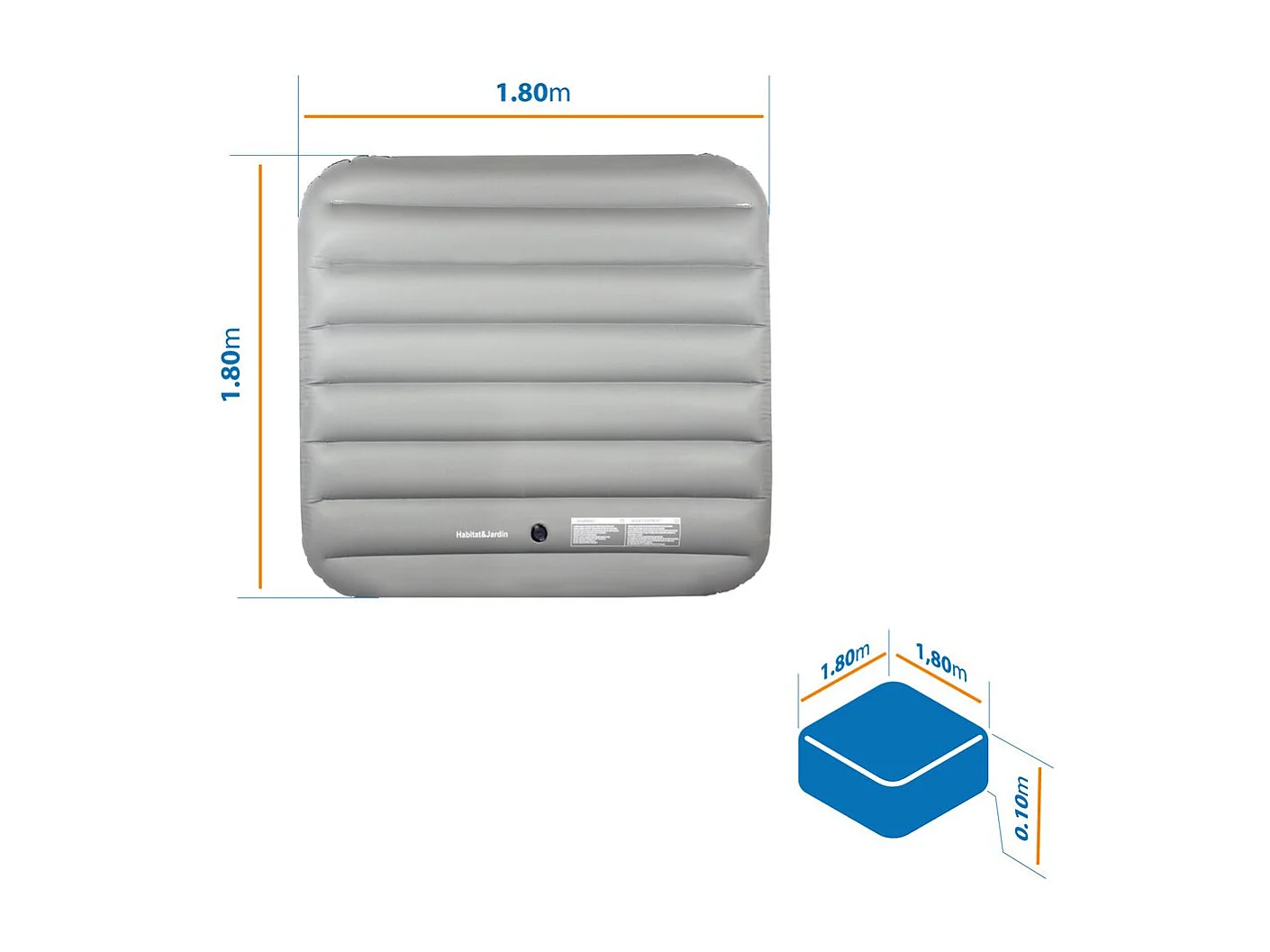 Couverture gonflable pour - 134 x 134 cm - Grise