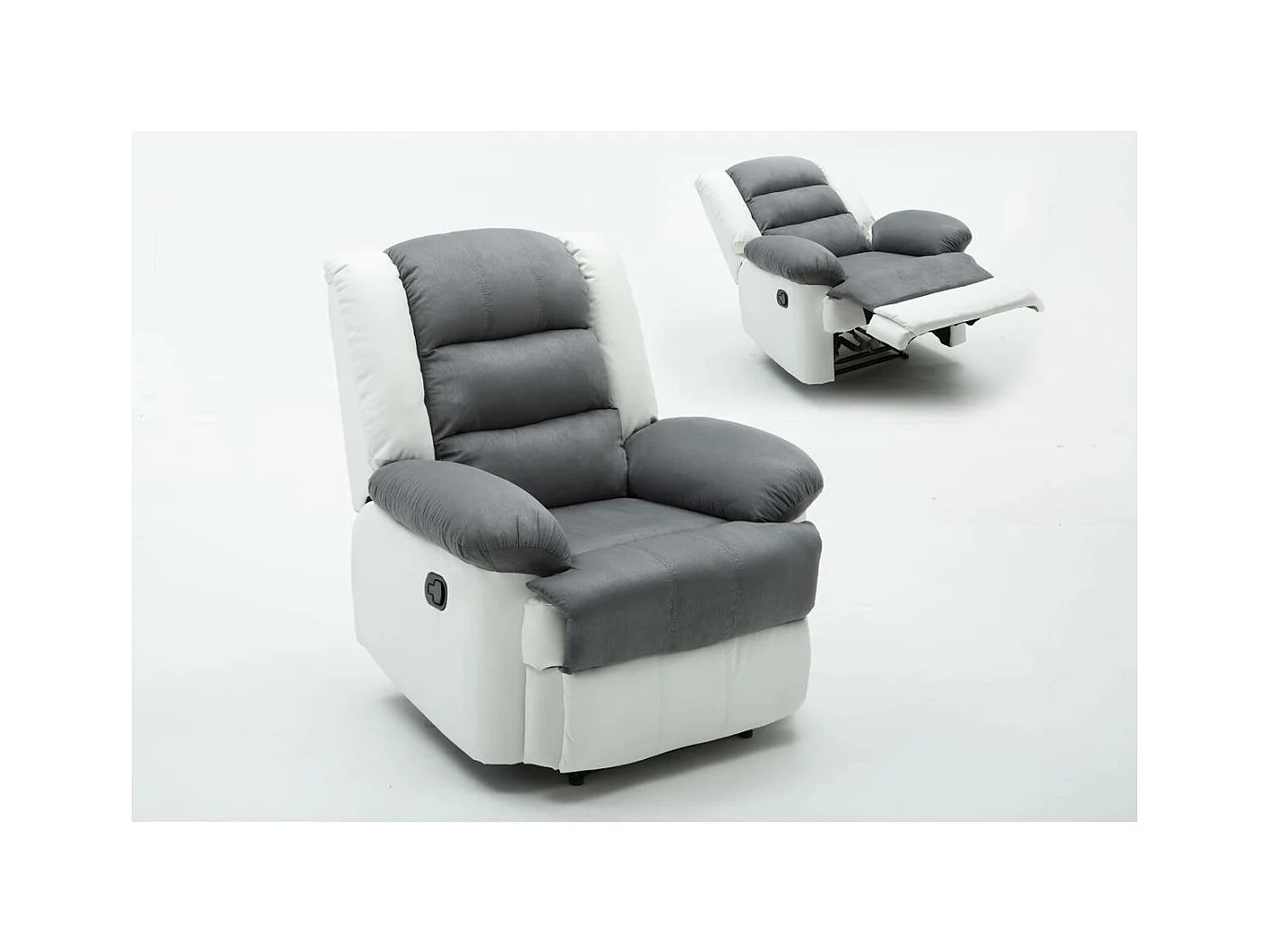 Fauteuil relax "Buckingham" - 85 x 93 x 100 cm - Blanc / Gris clair