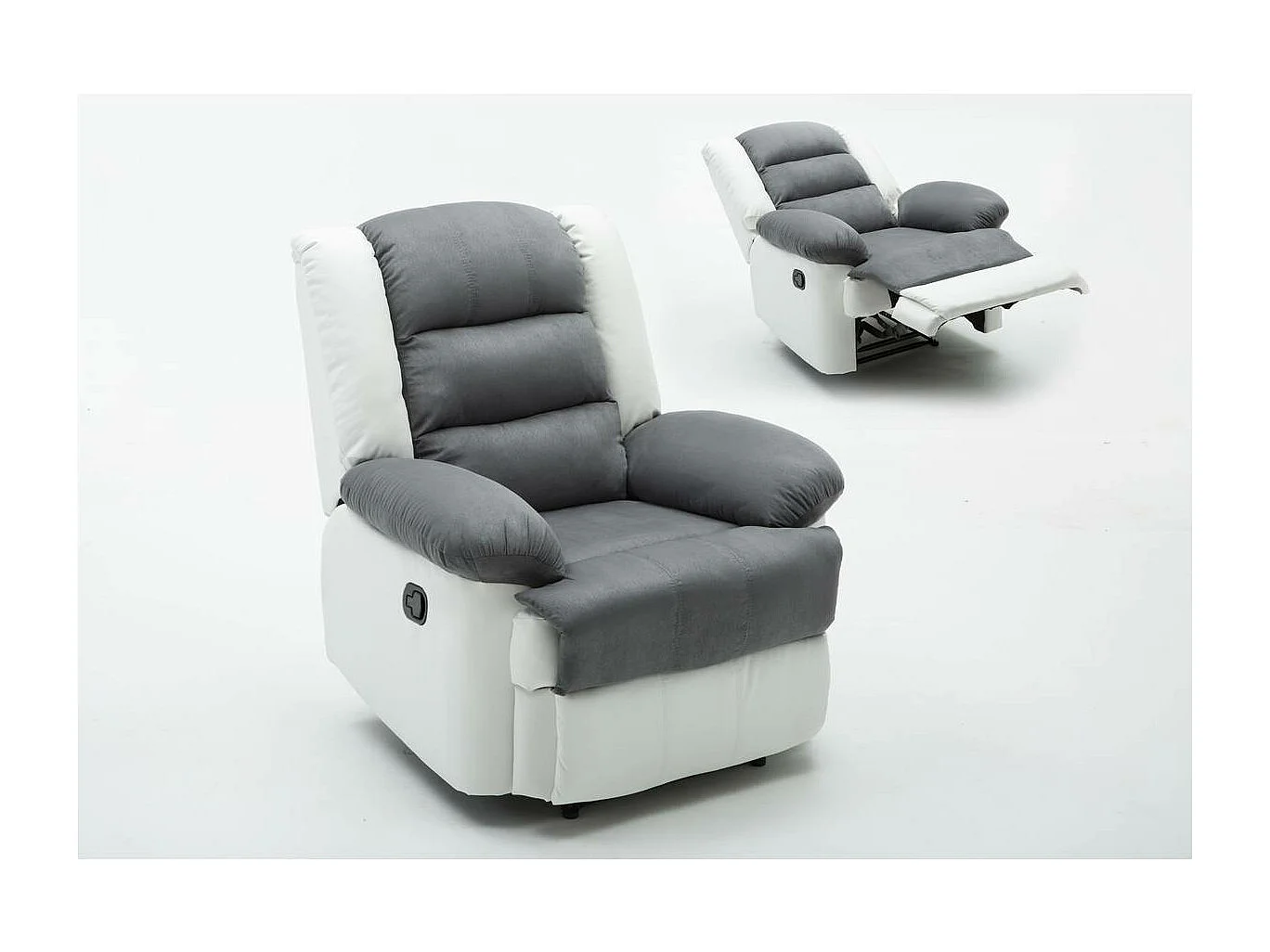 Fauteuil relax "Buckingham" - 85 x 93 x 100 cm - Blanc / Gris clair