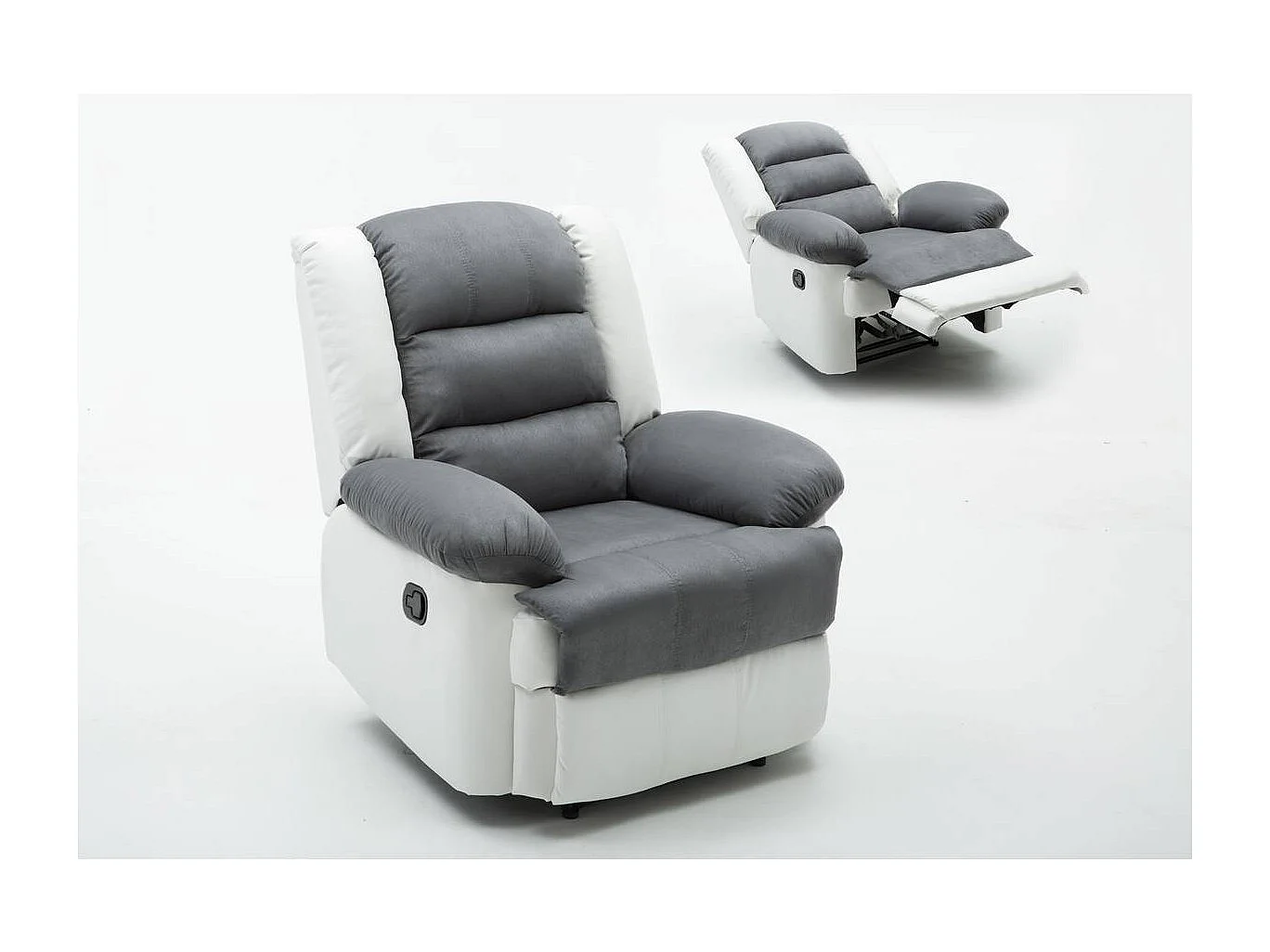 Fauteuil relax "Buckingham" - 85 x 93 x 100 cm - Blanc / Gris clair