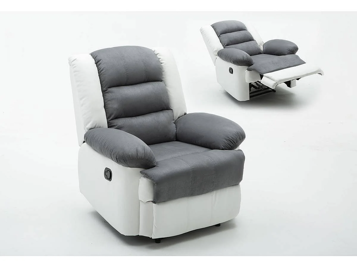Relaxfauteuil relaxstoel verstelbaar "Buckingham" - 85 x 93 x 100 cm - Wit / Lichtgrijs