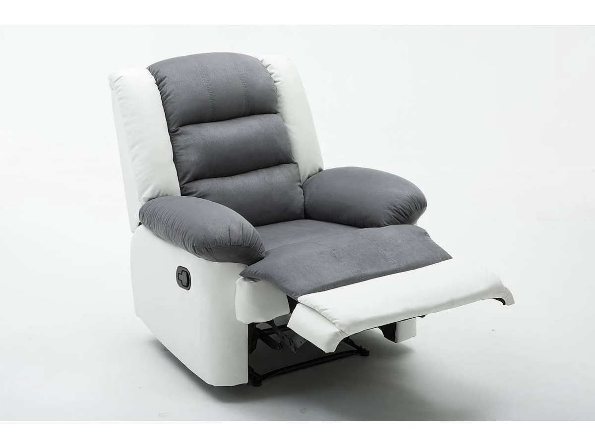 Relaxfauteuil relaxstoel verstelbaar "Buckingham" - 85 x 93 x 100 cm - Wit / Lichtgrijs