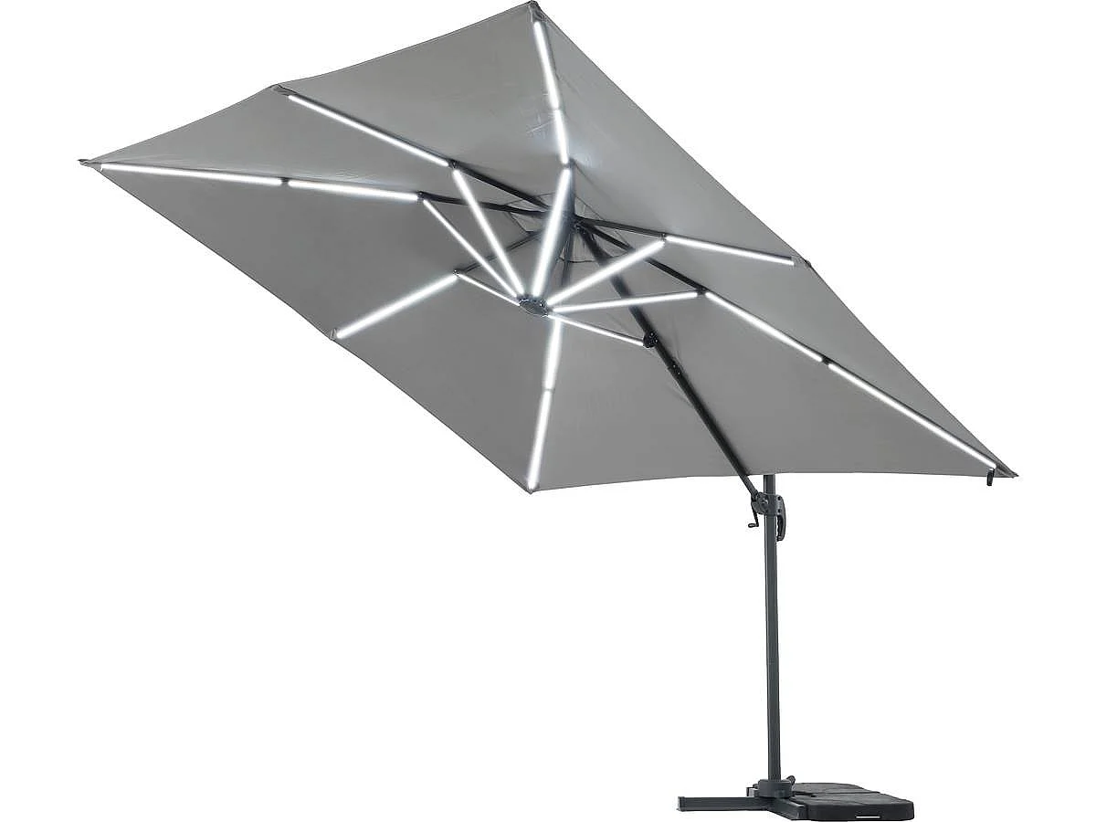 Deportierten Gartensonnenschirm  mit LED-Beleuchtung "Sun 4 Luxe" - Rechteck - 3 x 4 m - Grau - Gewichtete Platten inklusive