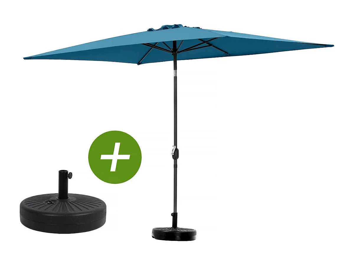 Parasol jardin "Sol 2" - Rectangle - 2 x 3 m - Bleu + Dalles à lester incluses