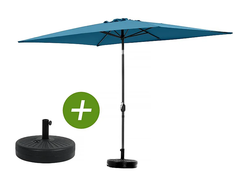 Parasol tuin tuinparasol "Sol 2" - Rechthoekig - 2 x 3 m - Blauw + inclusief parasolvoet tegel / parasoltegels