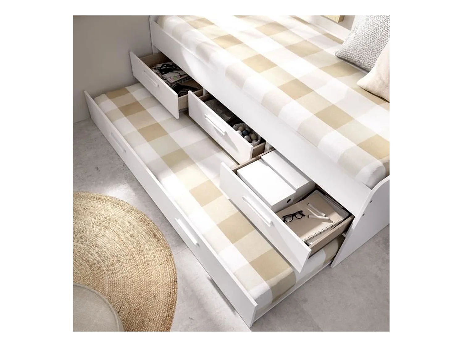 Cama nido Leka con 3 cajones blanco 68x194x95 cm