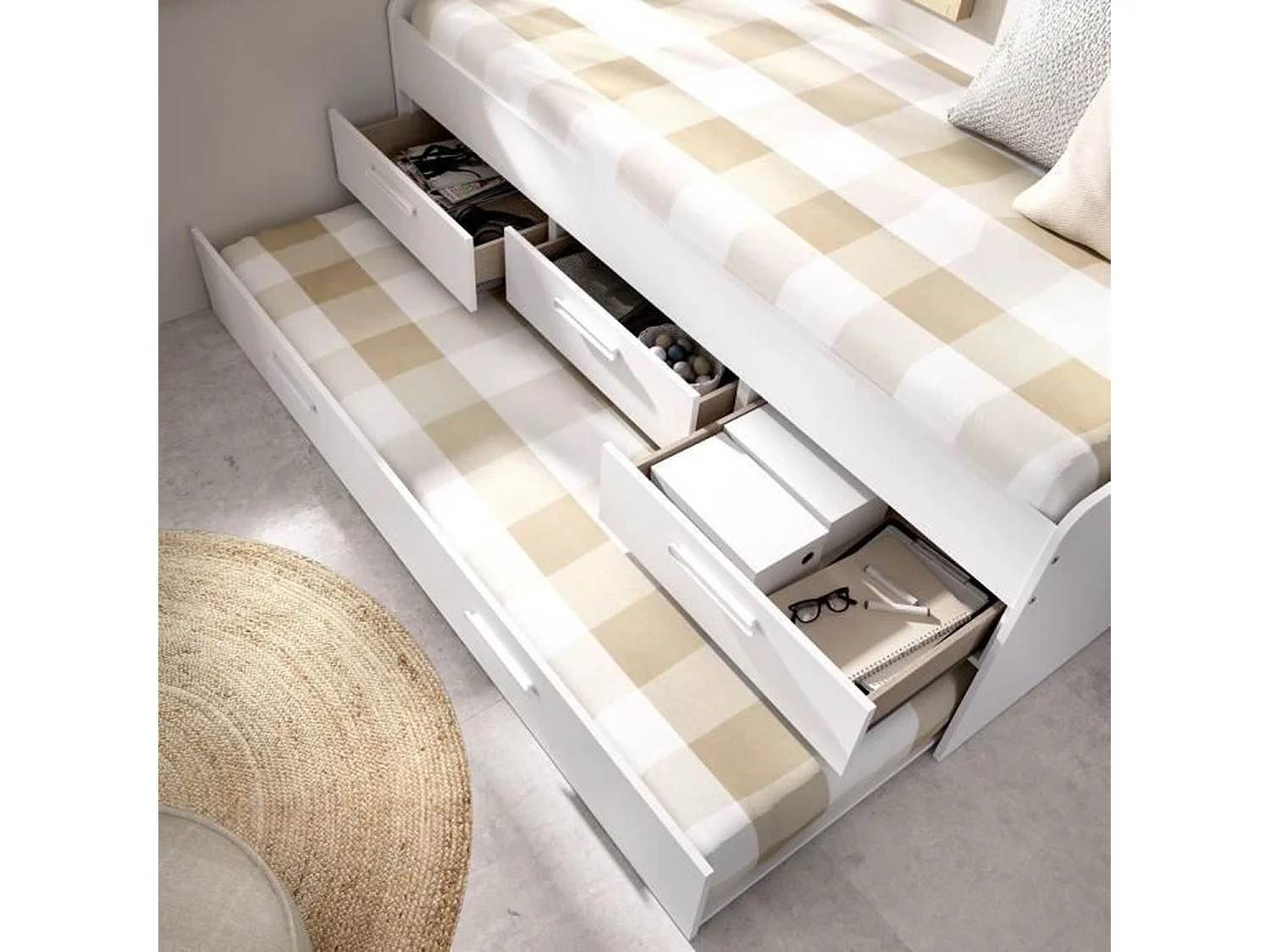 Cama nido Leka con 3 cajones blanco 68x194x95 cm
