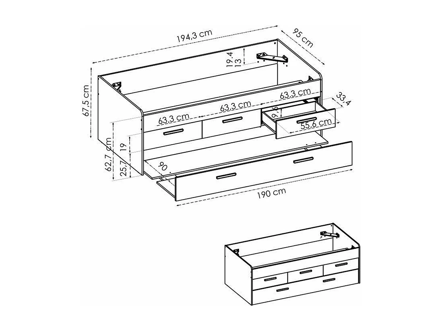 Cama nido Leka con 3 cajones blanco 68x194x95 cm