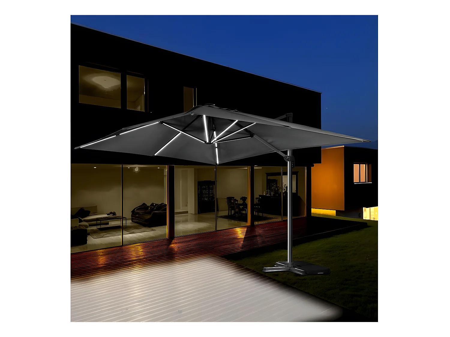 Parasol jardin déporté led alu "Sun 3 Luxe" 3 x 3 m - Noir
