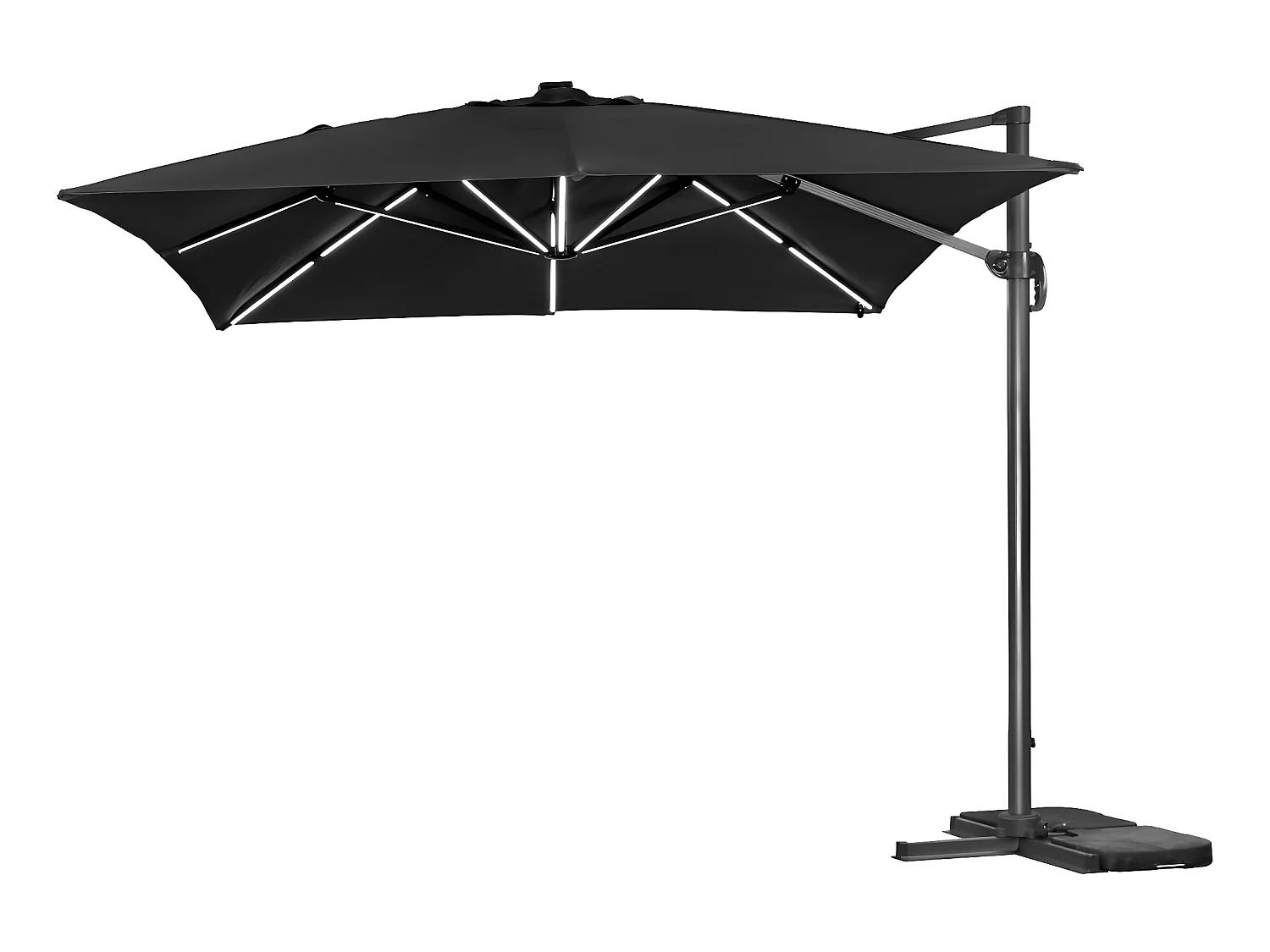 LED Aluminium zweefparasol "Sun 3 Luxe" vierkant 3x3m zwart anti-UV en anti-verkleuring