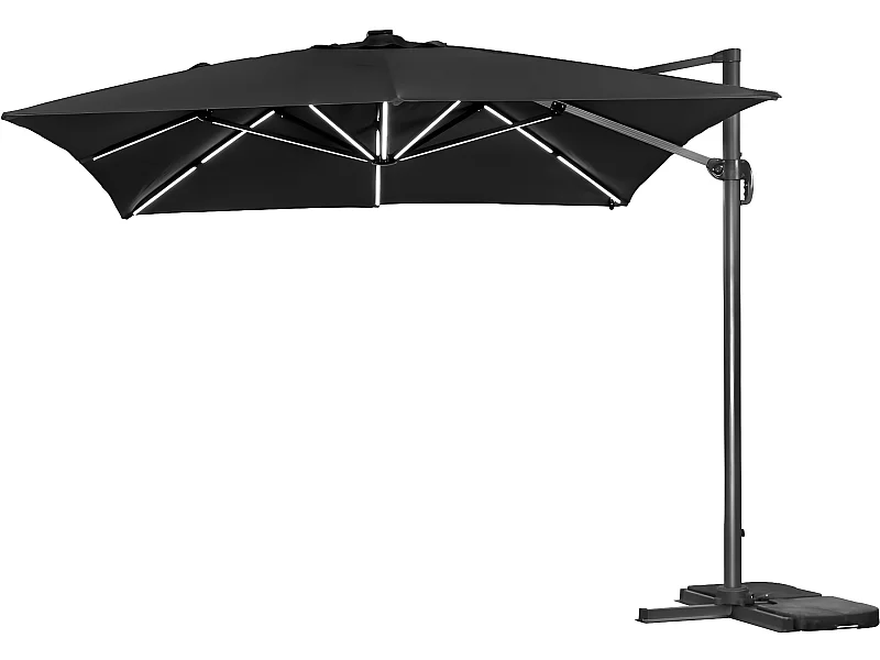 Guarda-sol de jardim offset LED de alumínio "Sun 3 Luxe" 3 x 3 m - Preto
