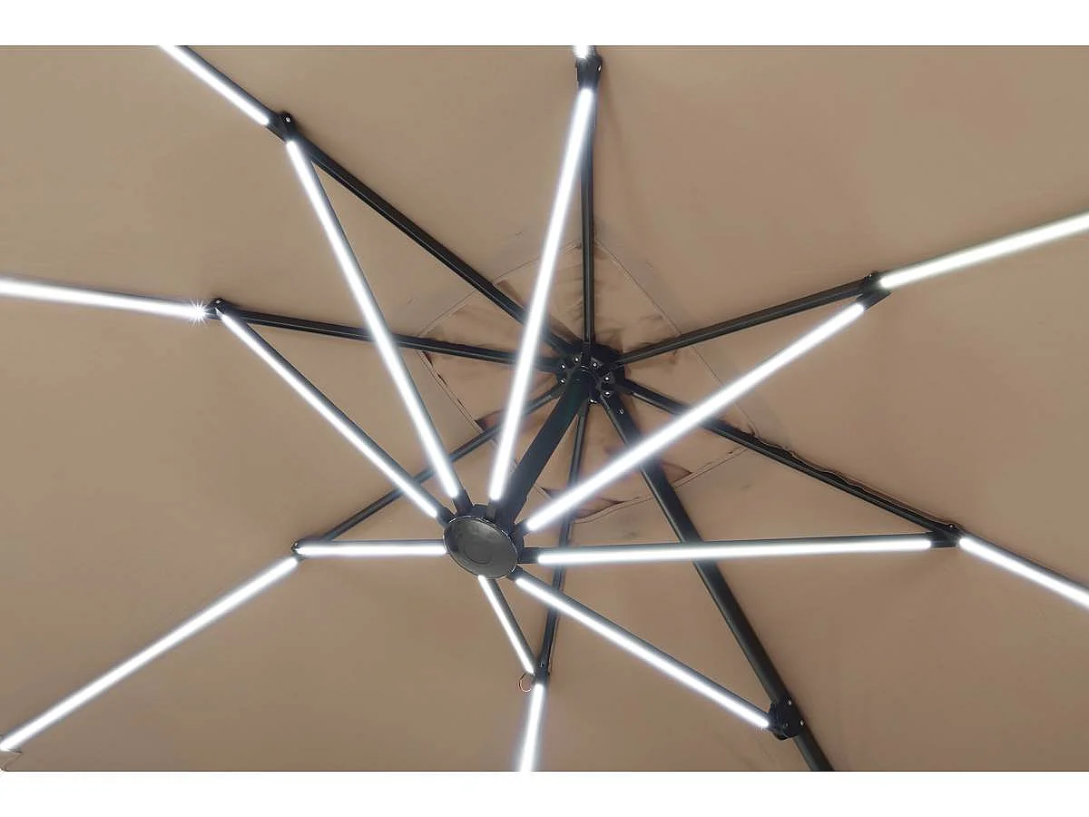 Parasol jardin déporté avec LED "Sun 4 Luxe" - 3 x 4 m - Taupe