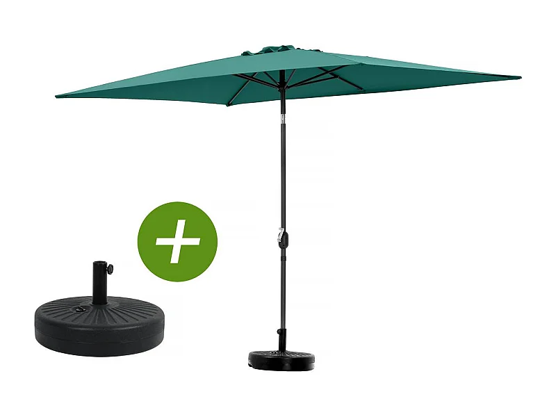 Ombrellone da giardino "Sol 2" - Rettangolo - 2 x 3 m - Verde + base per ombrellone inclusa