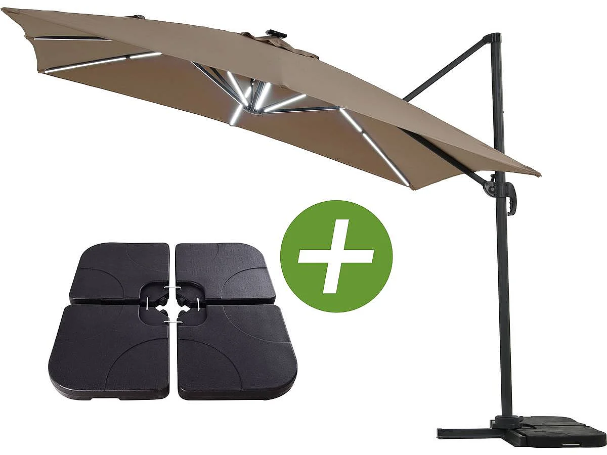 Parasol de jardin LED Alu "Sun 4 Luxe" - Rectangular - 3 x 4 m - Topo - Lastres incluidos
