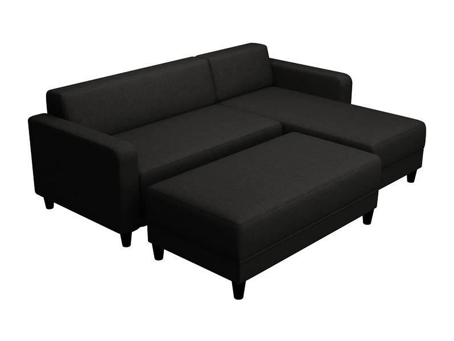 Canapé d'angle fixe 3 places + Banc - Tissu Anthracite - L 197 x P 138 x H 65 cm - BOB