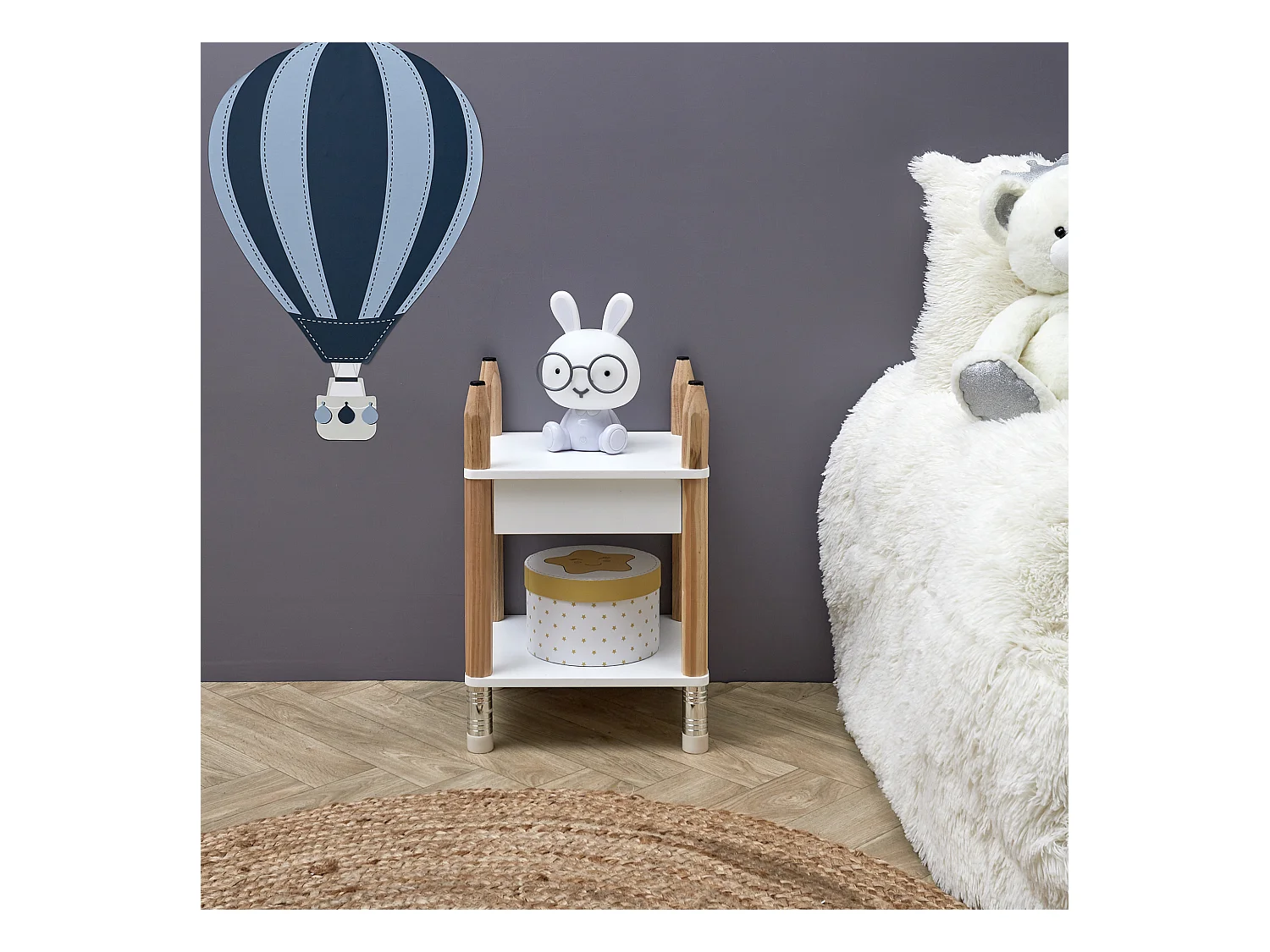 Table De Chevet Crayon Beige, Blanc, Noir