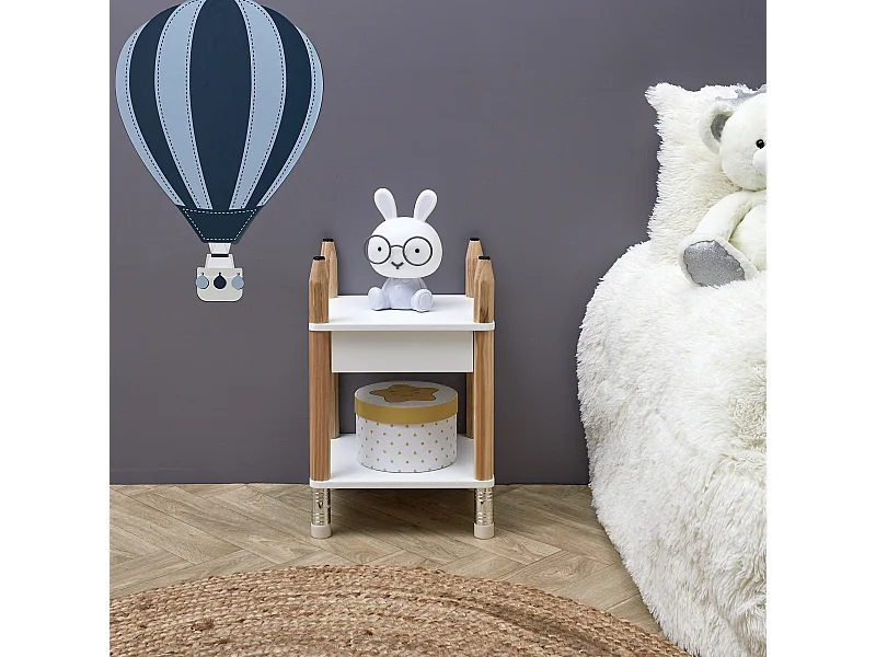 Table De Chevet Crayon Beige, Blanc, Noir