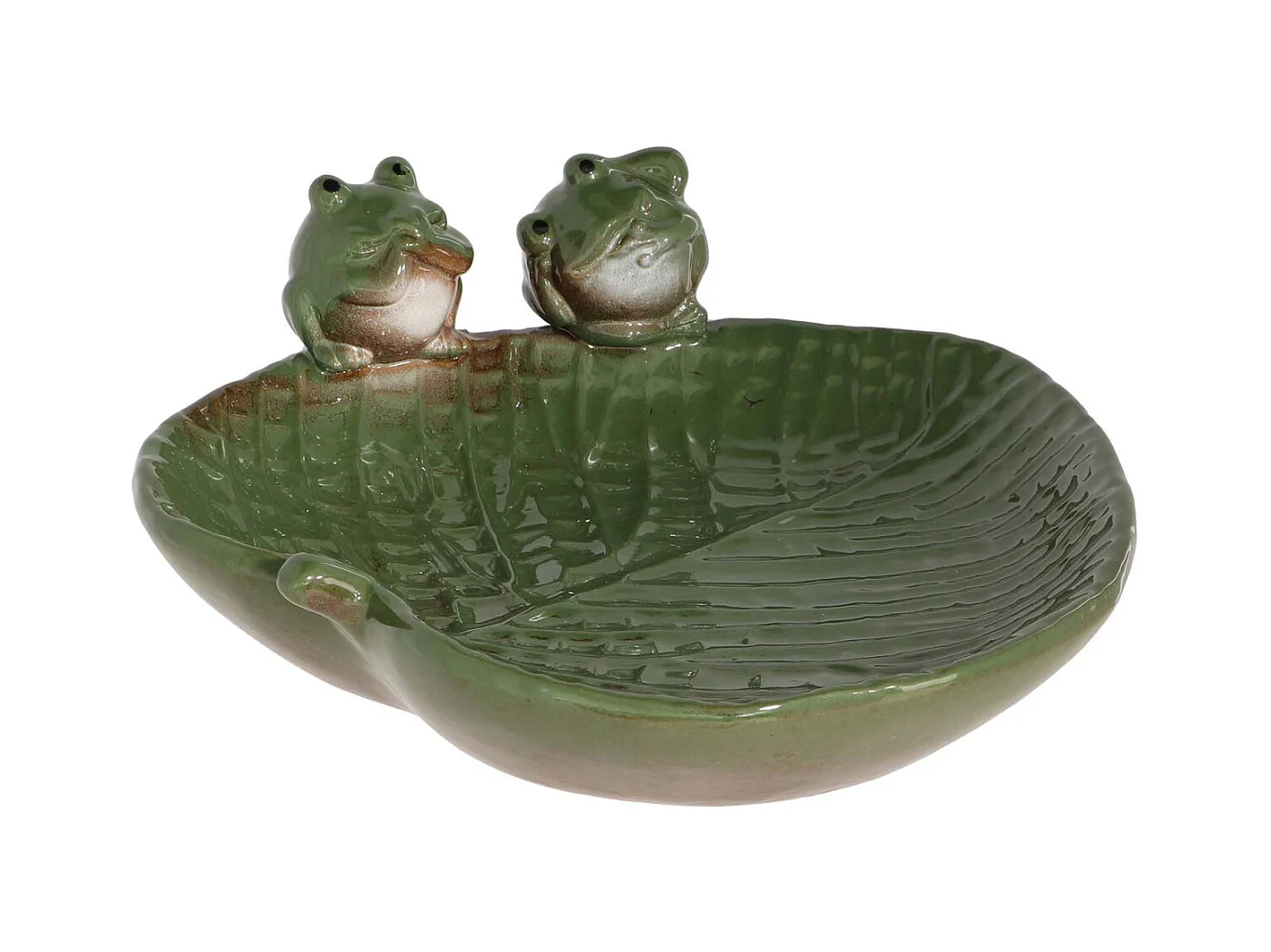 Bain oiseau en grès Nature Grenouilles vertes