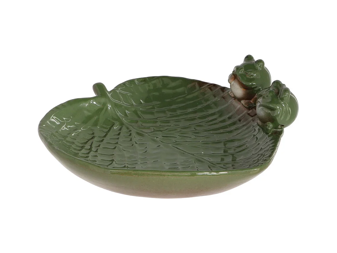 Bain oiseau en grès Nature Grenouilles vertes