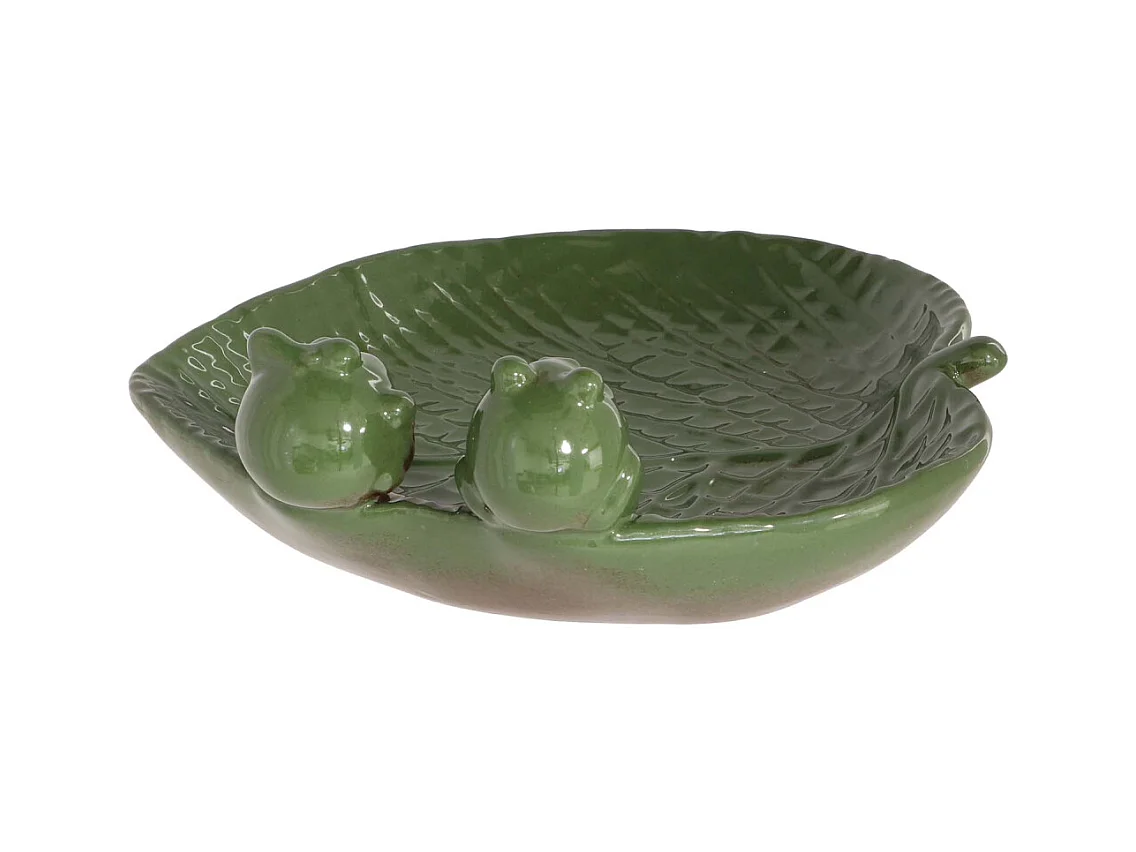 Bain oiseau en grès Nature Grenouilles vertes