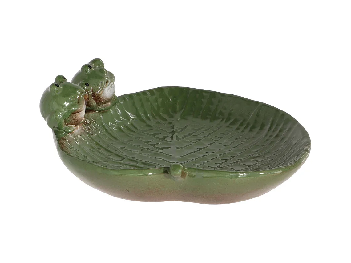 Bain oiseau en grès Nature Grenouilles vertes