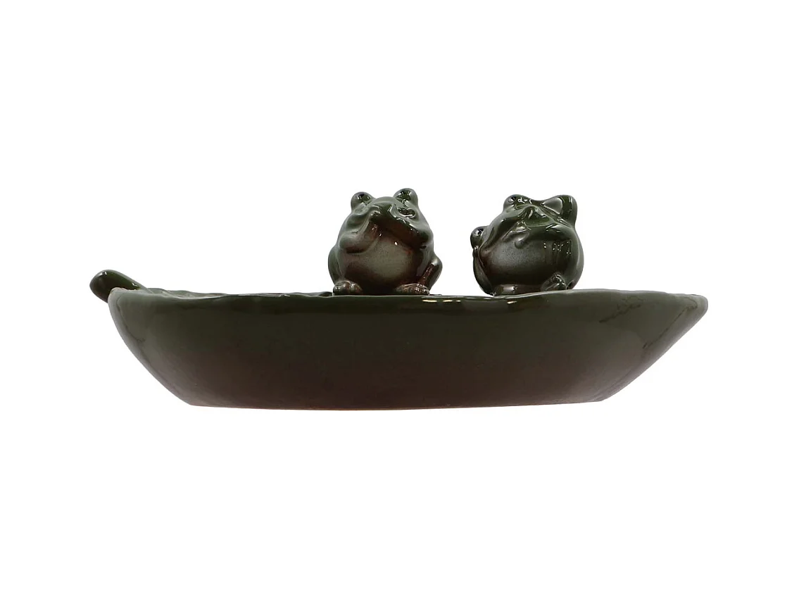 Bain oiseau en grès Nature Grenouilles vertes