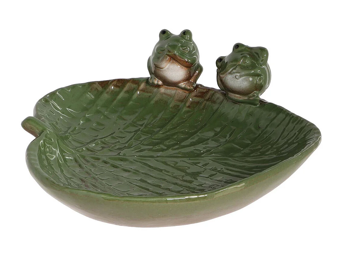 Bain oiseau en grès Nature Grenouilles vertes