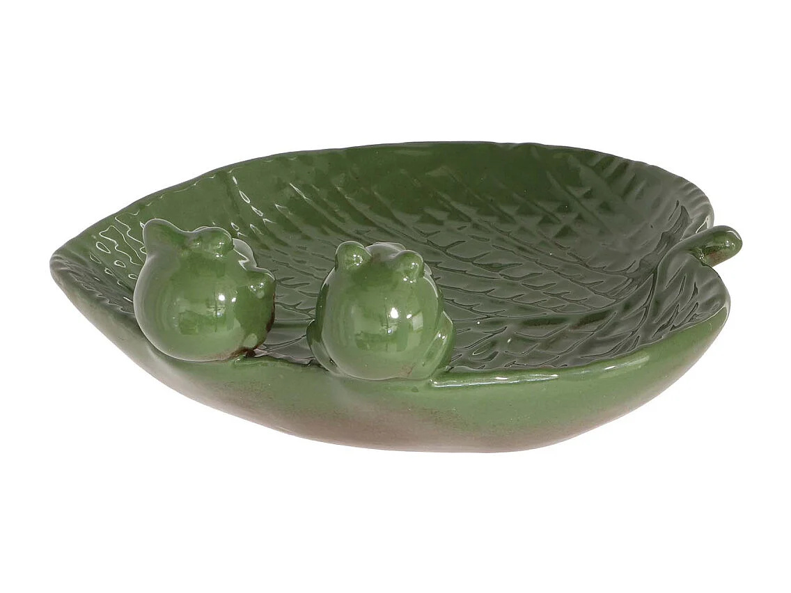 Bain oiseau en grès Nature Grenouilles vertes