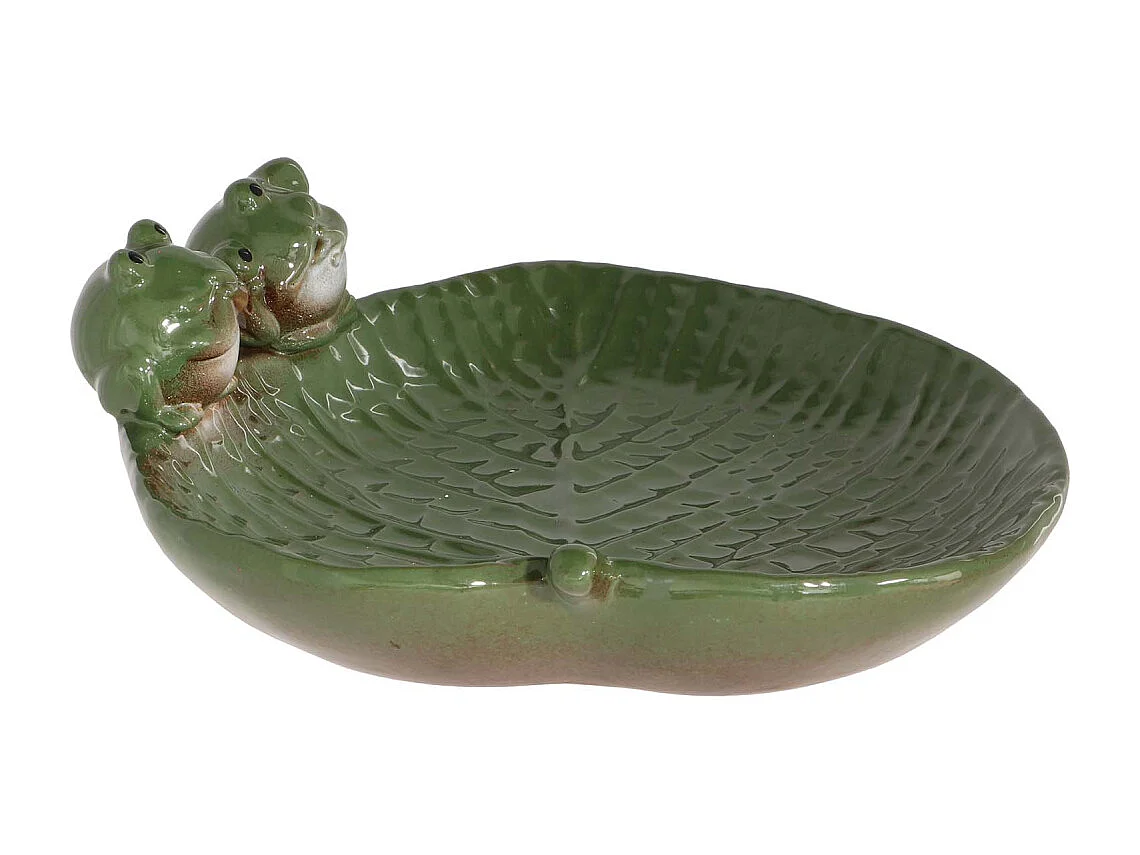 Bain oiseau en grès Nature Grenouilles vertes
