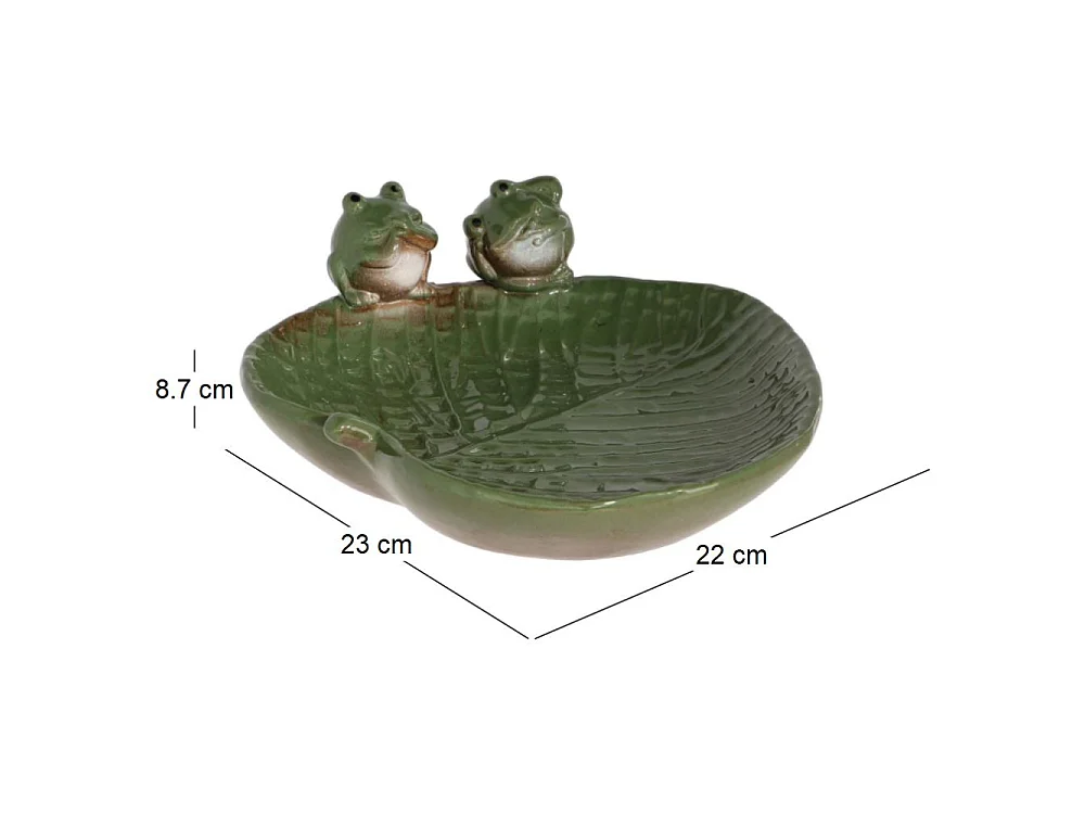Bain oiseau en grès Nature Grenouilles vertes