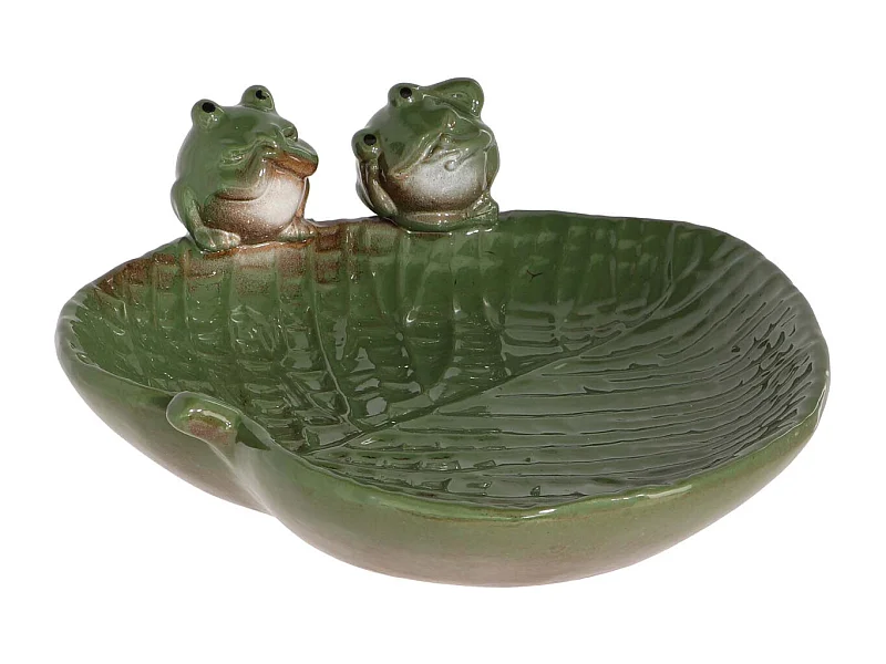 Bain oiseau en grès Nature Grenouilles vertes