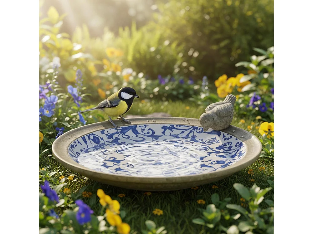 Bain d'oiseau en céramique patiné