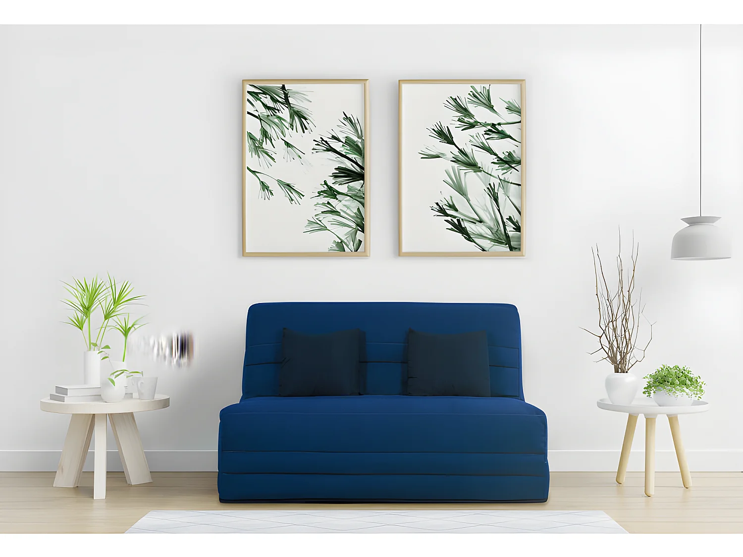 Banquette Simmons Slyde - Tissu Indigo + 2 coussins noir - Made in France - L 145 x P 103 x H 89 cm - VANDA