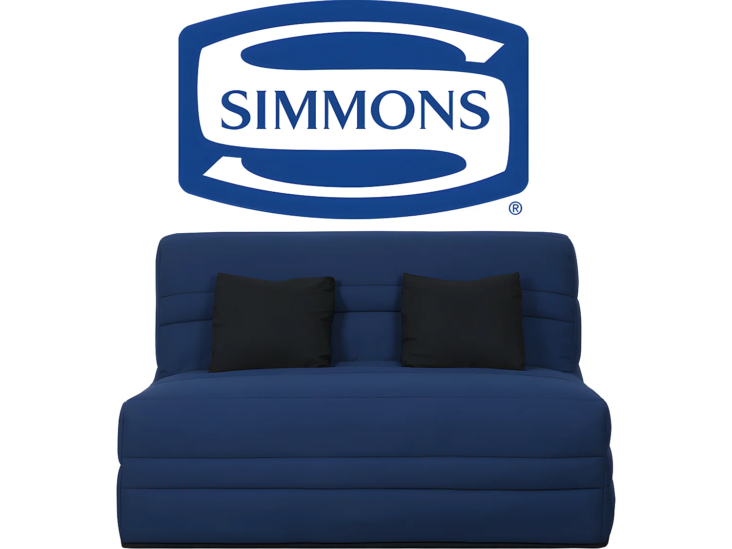 Banquette Simmons Slyde - Tissu Indigo + 2 coussins noir - Made in France - L 145 x P 103 x H 89 cm - VANDA
