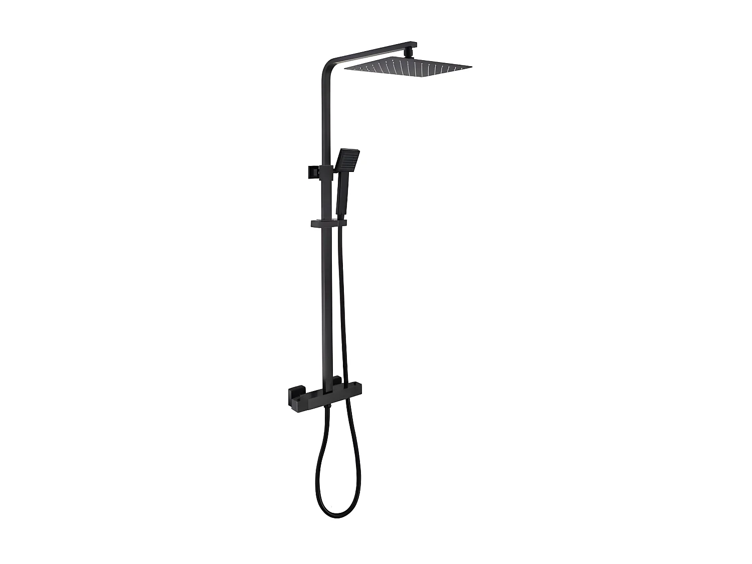 Columna de ducha Negro Mate con Mezclador Termostático y Cabezal Alto Rectangular 30x20 cm