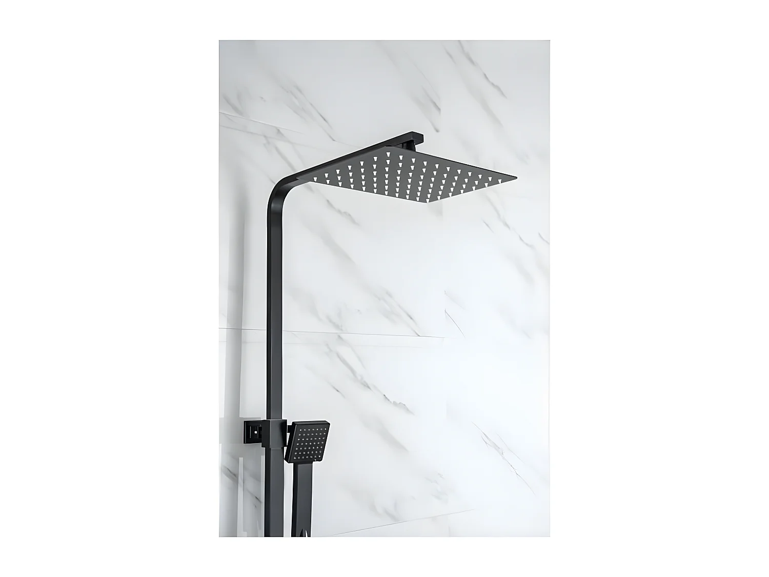 Columna de ducha Negro Mate con Mezclador Termostático y Cabezal Alto Rectangular 30x20 cm