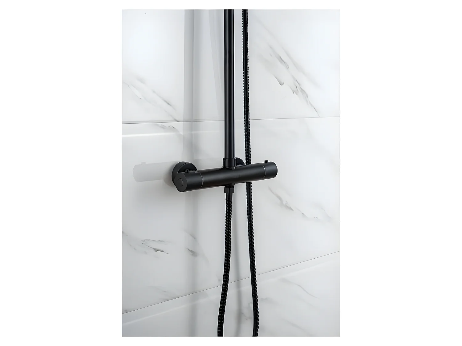 OCEANIC Colonne de douche - Mitigeur thermostatique - Pomme haute ronde diametre 20 cm - Noir mat