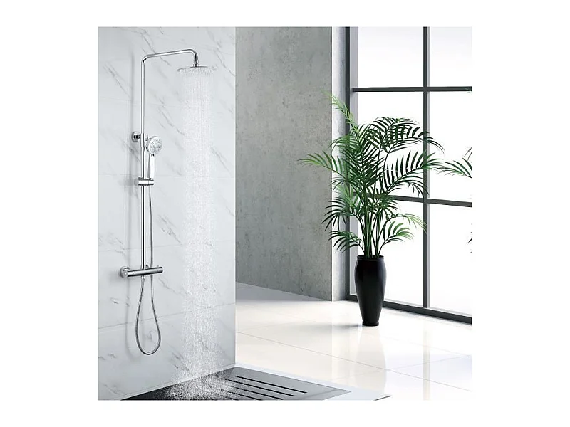 OCEANIC Colonne de douche - Mitigeur thermostatique - Pomme haute ronde diametre 20 cm - Chrome