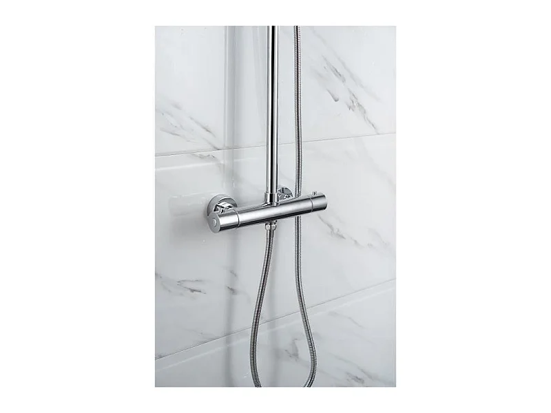 OCEANIC Colonne de douche - Mitigeur thermostatique - Pomme haute ronde diametre 20 cm - Chrome