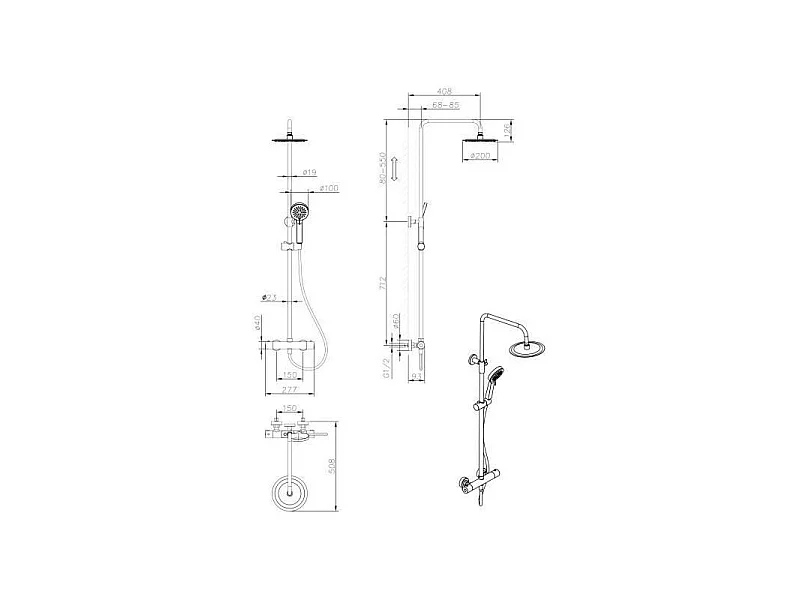 OCEANIC Colonne de douche - Mitigeur thermostatique - Pomme haute ronde diametre 20 cm - Chrome