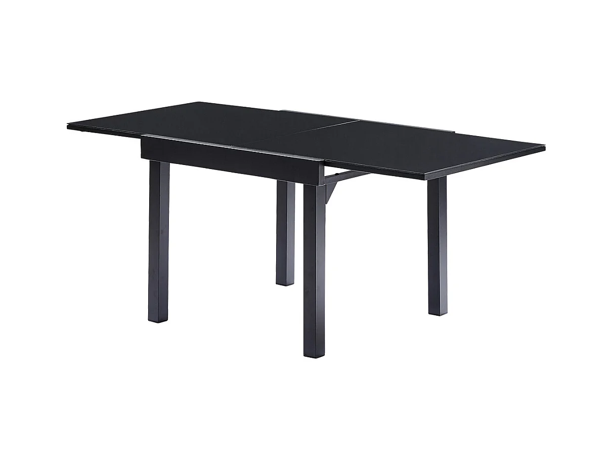 Table Modulo 4/8 personnes structure en aluminium noire, plateau en verre noir
